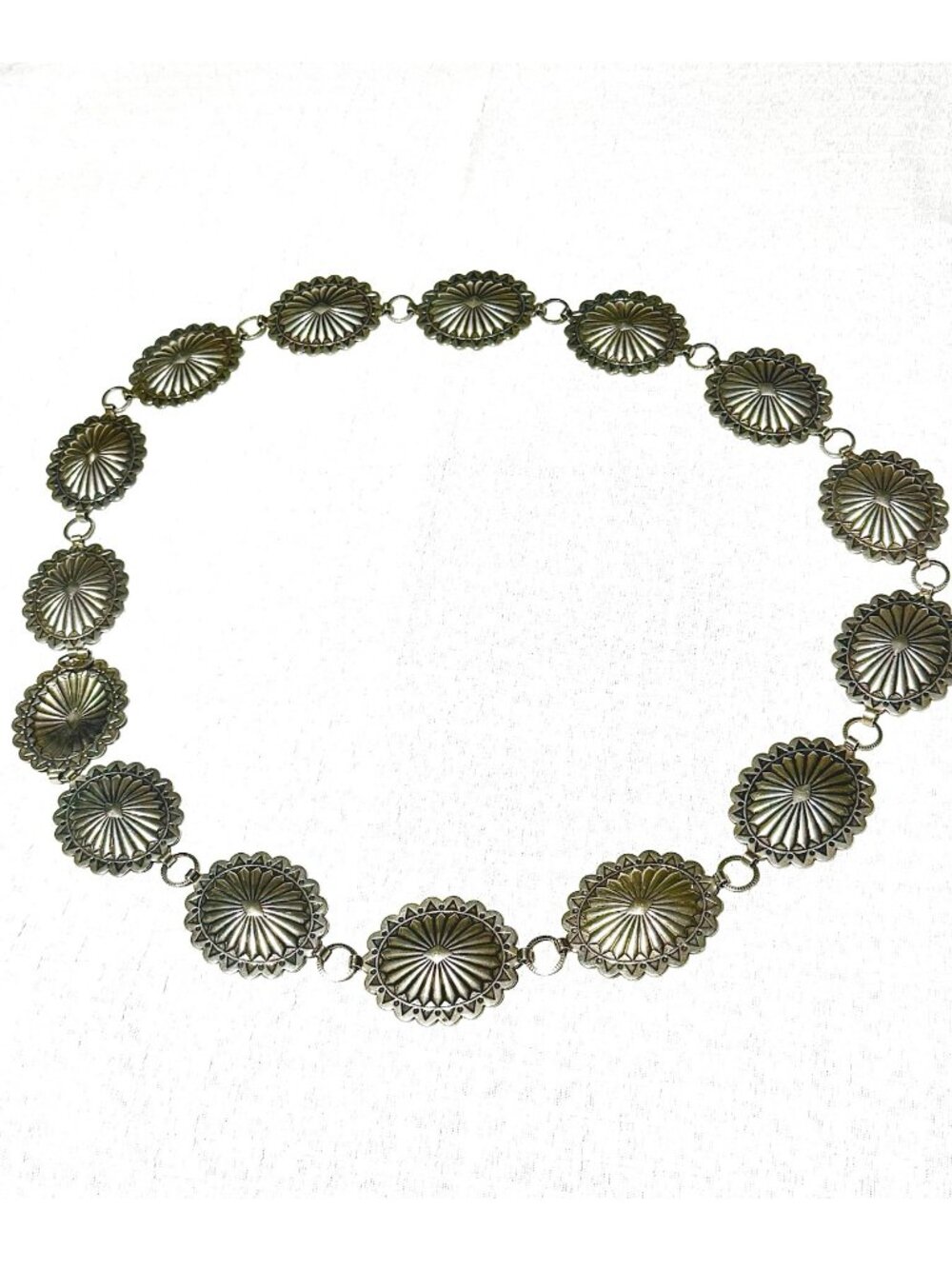Southwestern Nickel Silver Concho Chain Belt Cowgirl Boho Vintage 44" Navajo